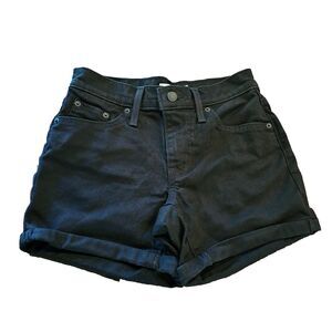 Levi’s Black Denim Mid Length Shorts Size 26 – Stretch Roll Cuff Jean Shorts